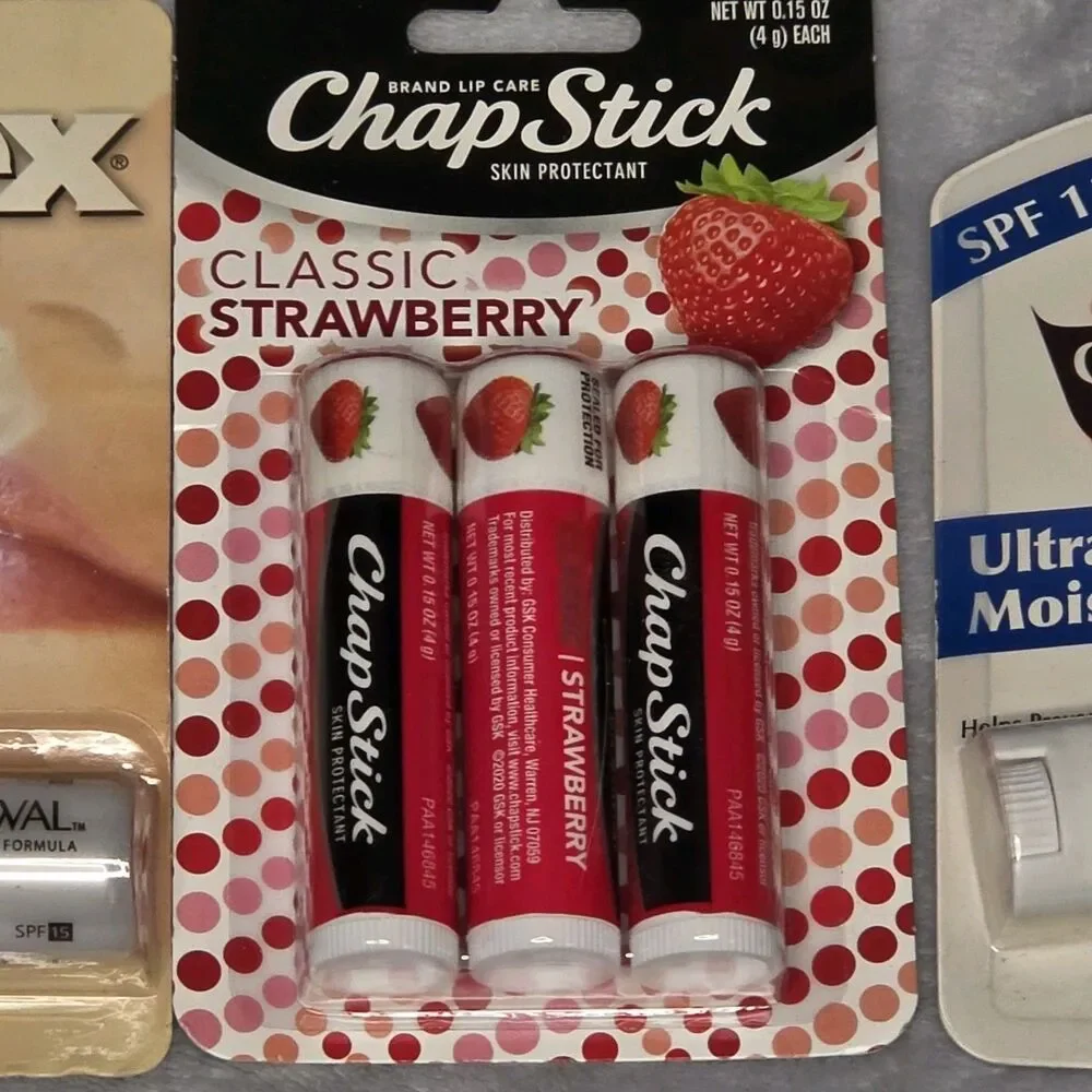 Lip Balm Lot of 3 - ChapStick Strawberry 3pk, Palmer's Cocoa Butter SPF15,...